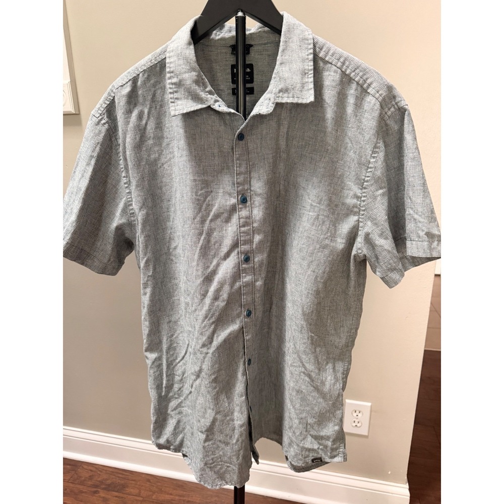 Prana Mens XL Standard Fit Short Sleeve Button Down Shirt Grey Check 1968801